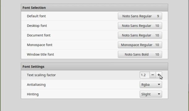 Linux Mint 18.1 การปรับขนาดฟอนต์